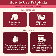 Triphala bottle label highlights USDA Organic and vegan certifications for trust.