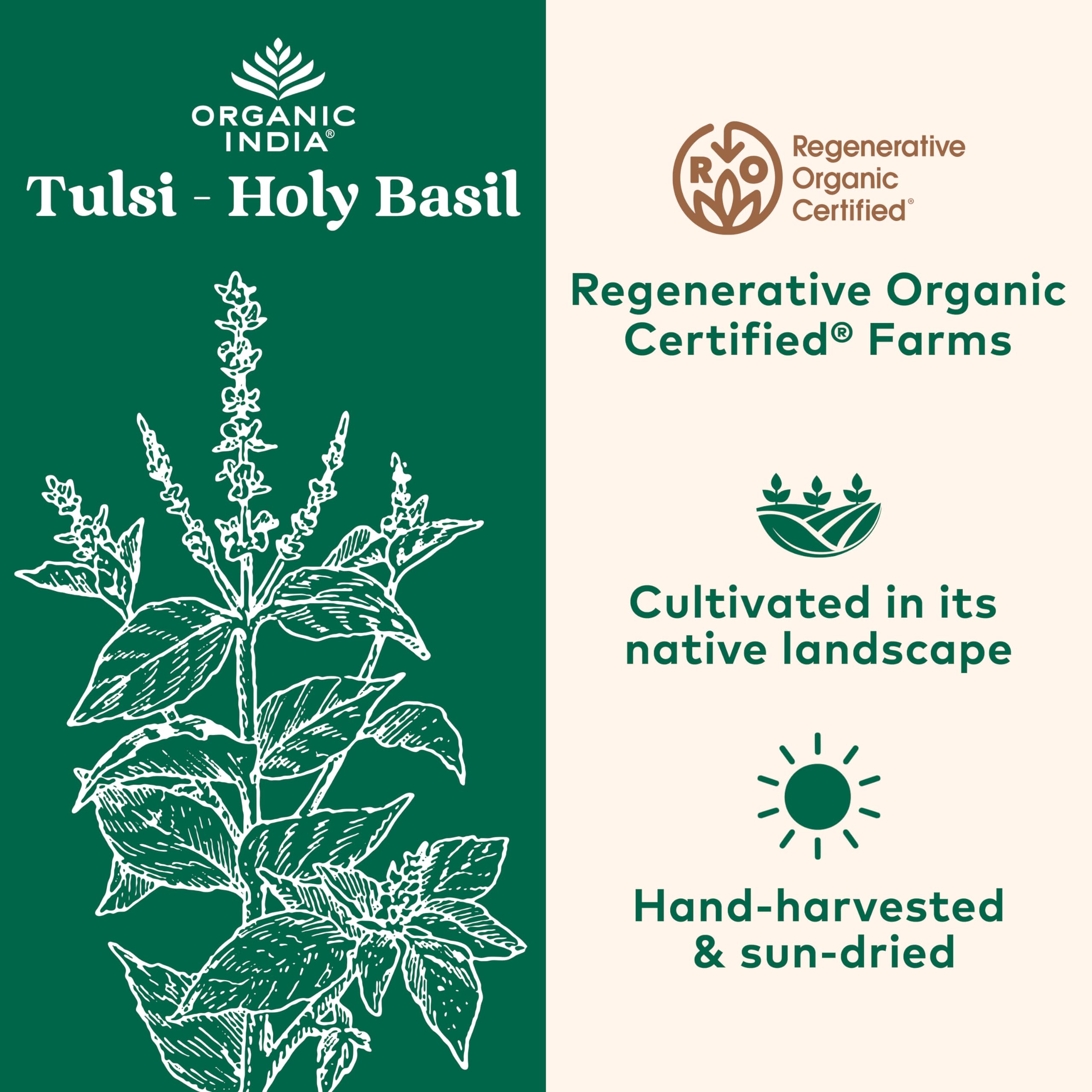 Organic India Tulsi packaging and label emphasizing organic certification