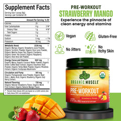 Organic Muscle 20 superfoods ingredient panel emphasizes nutrient-rich blend