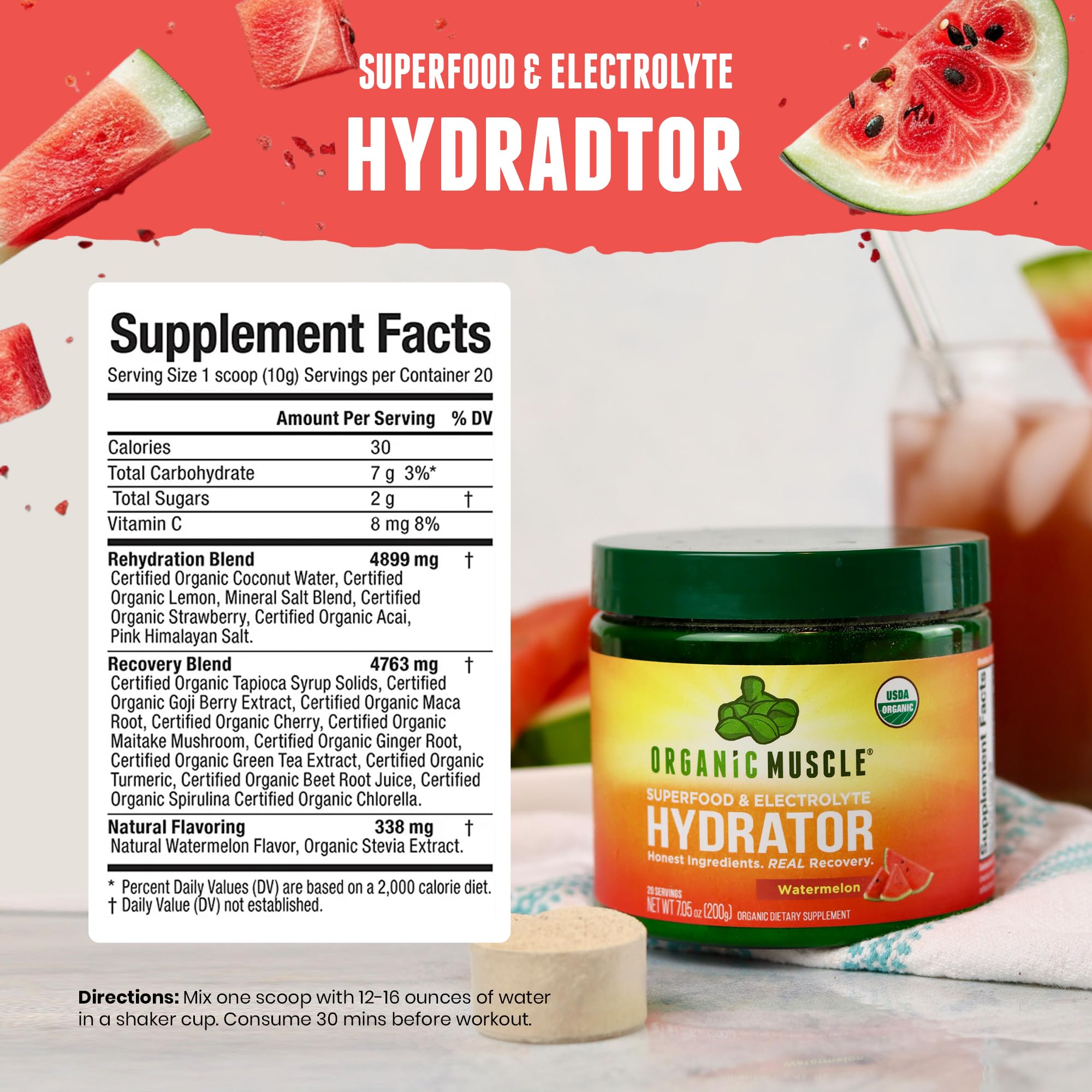Scoop with Organic Muscle Hydrator ready for easy daily use.