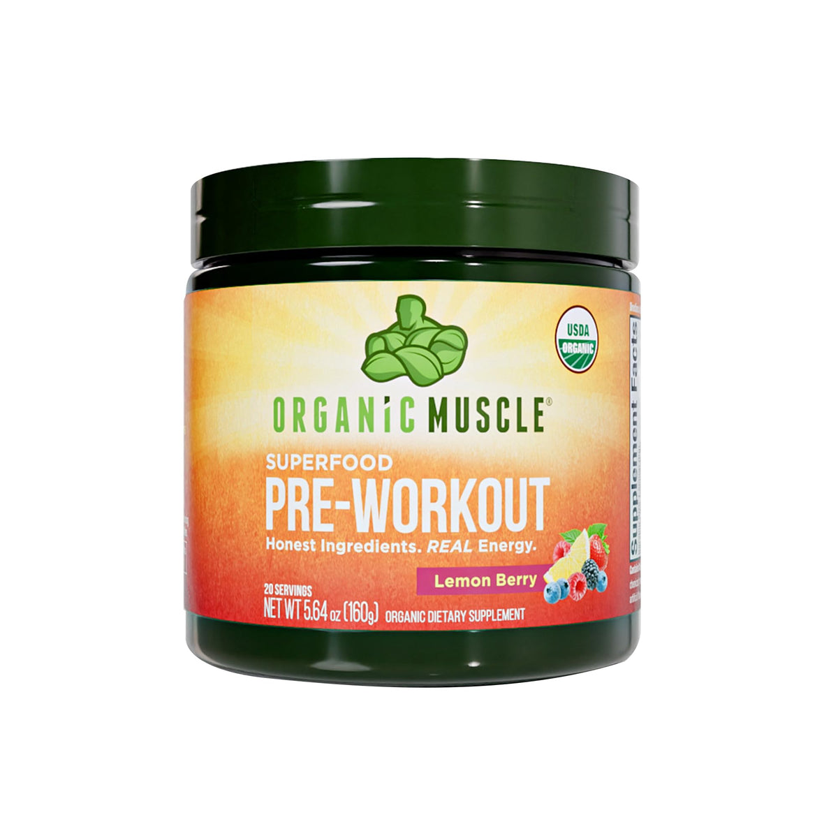 Organic Muscle pre-workout Lemon Berry bottle boosts clean energy for workouts