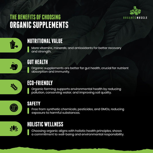 Organic Muscle pre-workout label closeup highlights USDA Organic certification and natural ingredients