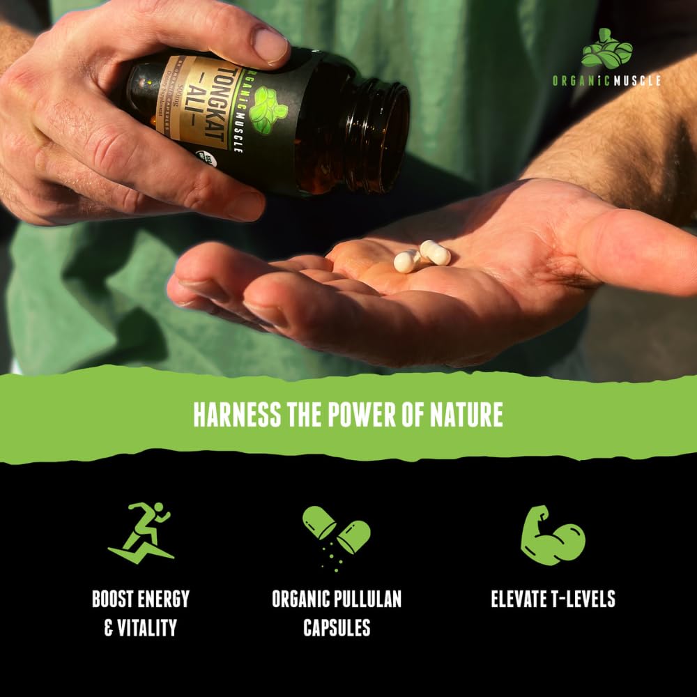 Organic Muscle Tongkat Ali label detail showing 500mg per serving.