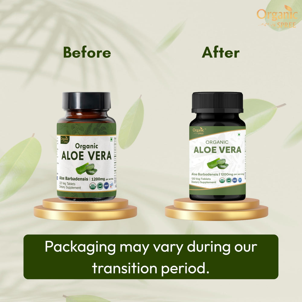 Organic Spree Aloe Vera tablets bottle back shows USDA Organic certification and clean ingredients