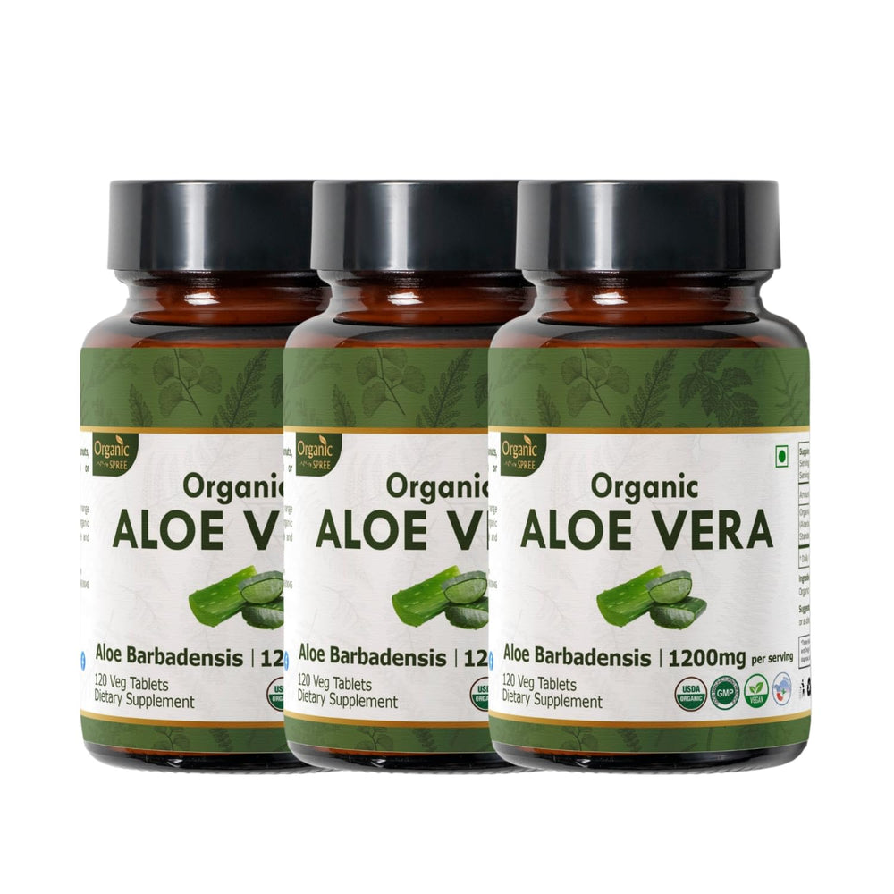 Organic Spree Aloe Vera tablets bottle front highlighting daily hydration support