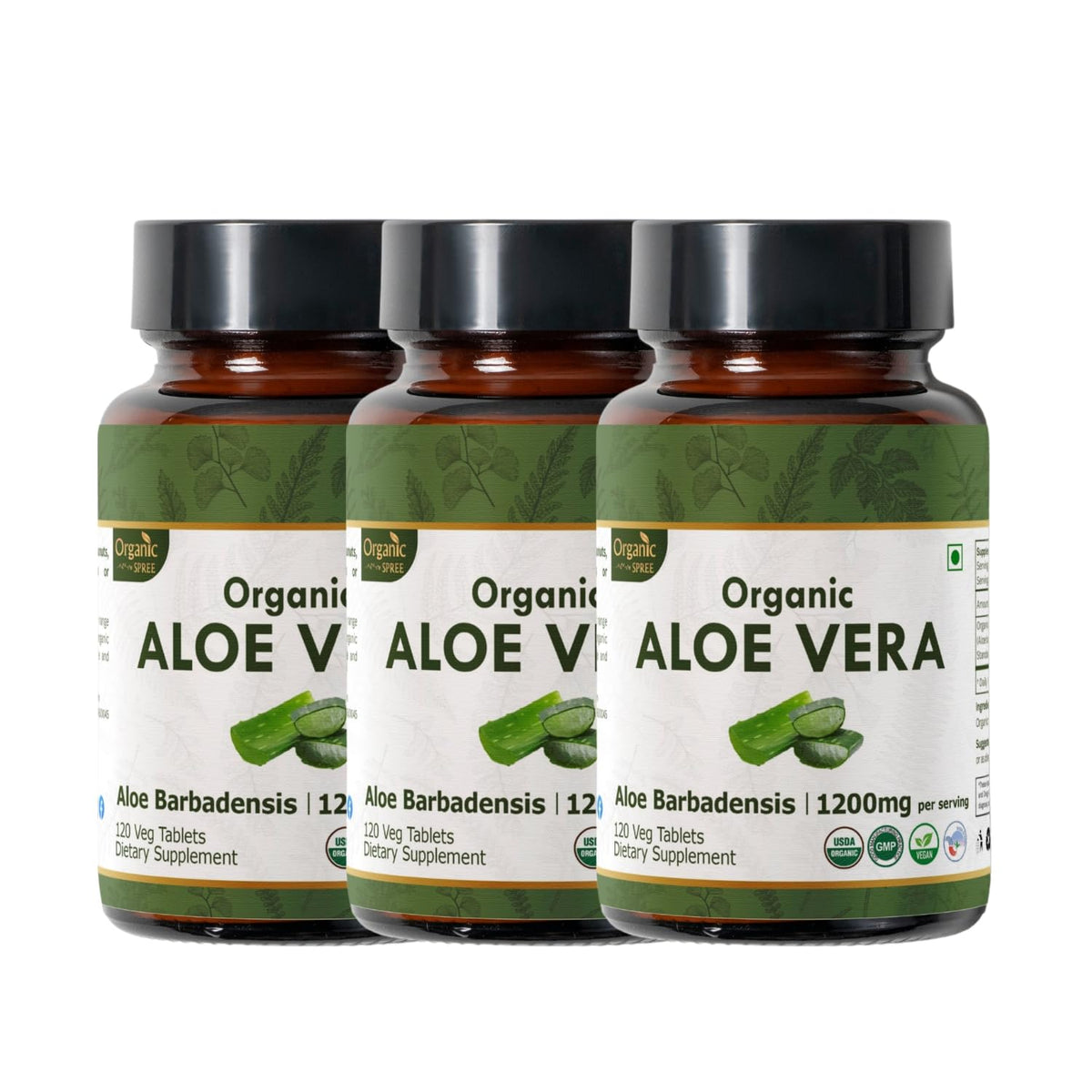 Organic Spree Aloe Vera tablets bottle front highlighting daily hydration support