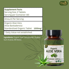 Organic Spree Aloe Vera Tablets ingredients closeup emphasizes plant-based Aloe Vera source