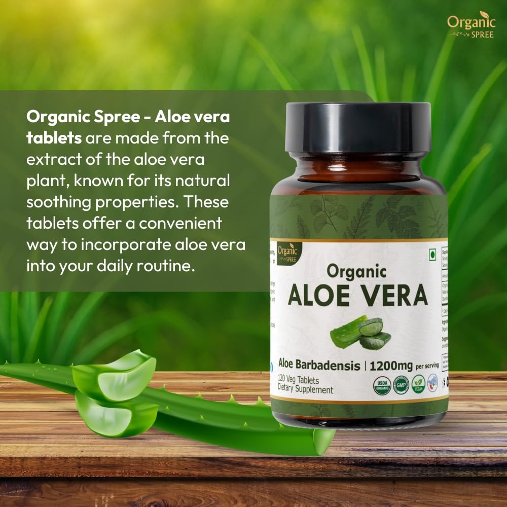 Organic Spree Aloe Vera Tablets label closeup reveals ingredients and certifications
