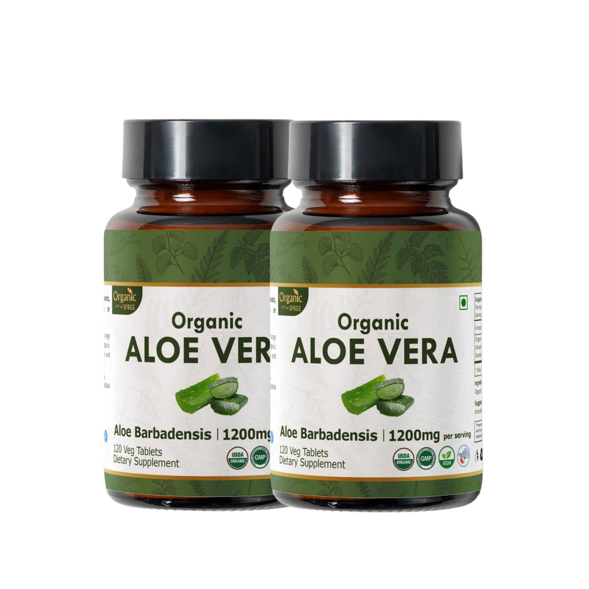 Organic Spree Aloe Vera Tablets packshot shows branding for digestion support