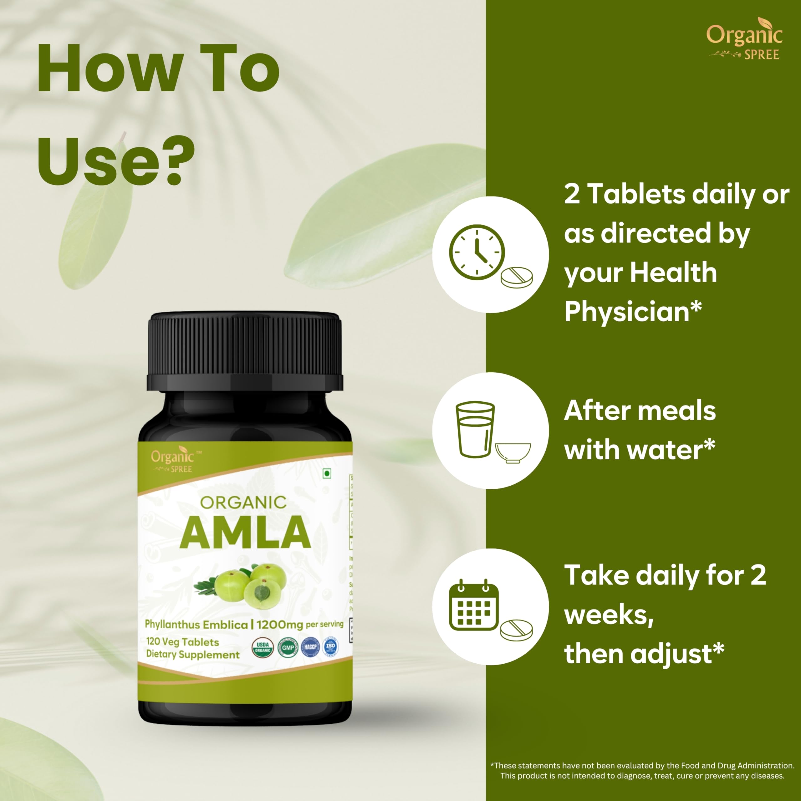 Organic Spree Amla label image showcases vegan and organic certifications.
