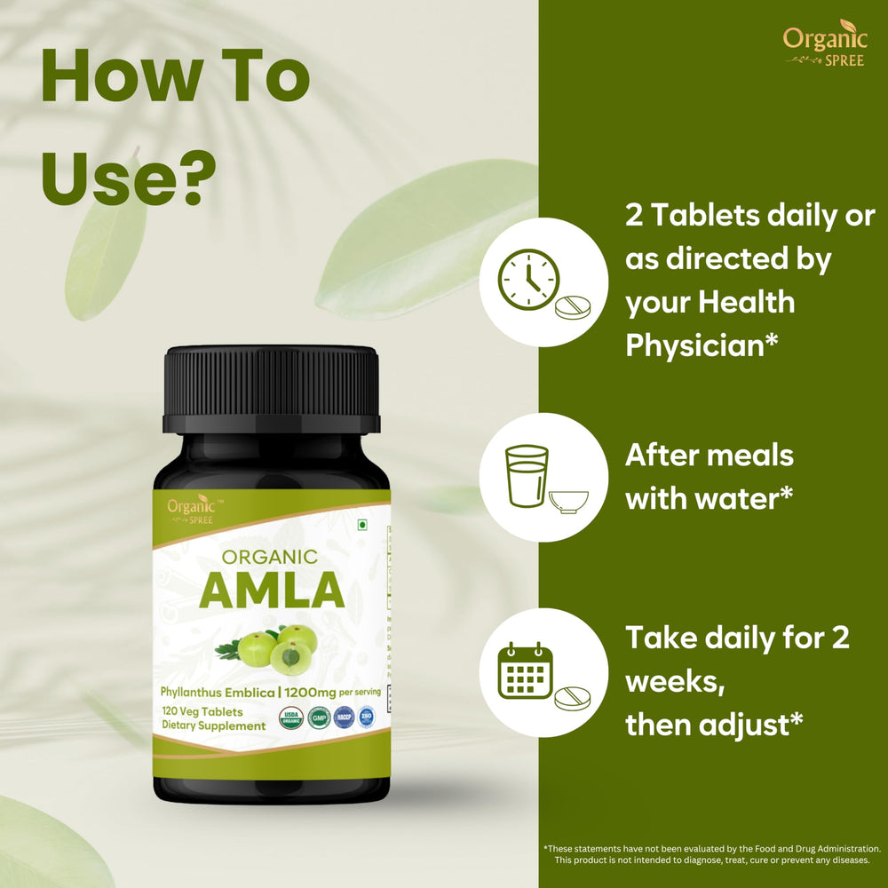 Organic Spree Amla label image showcases vegan and organic certifications.
