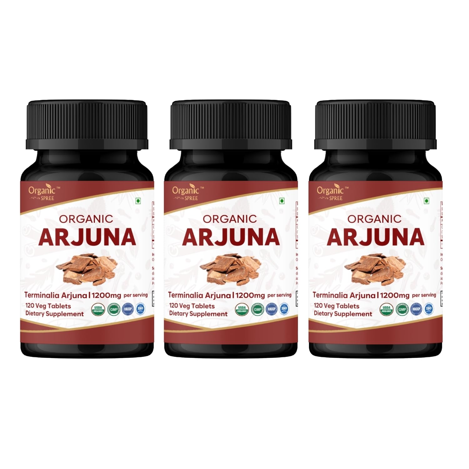 Organic Spree Arjuna bottle on a shelf with a clean organic label for heart health use