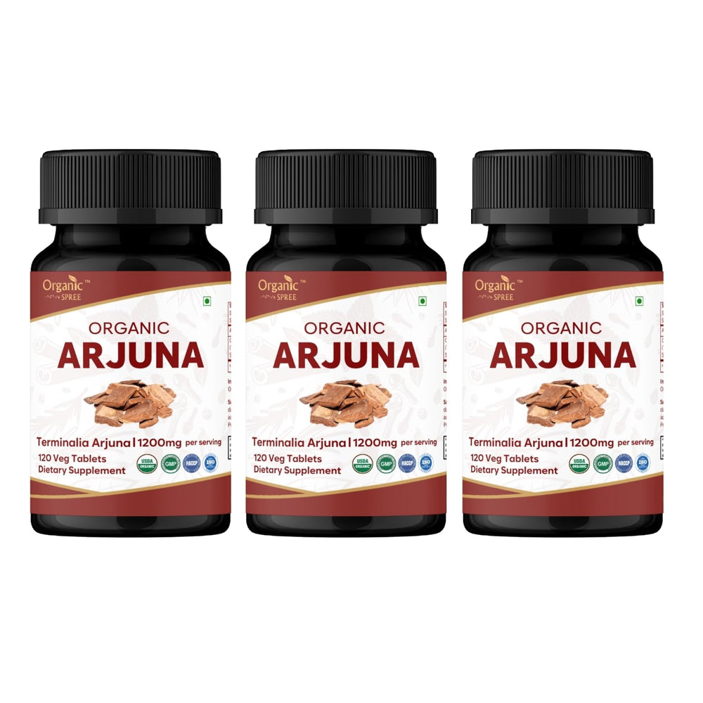 Organic Spree Arjuna bottle on a shelf with a clean organic label for heart health use