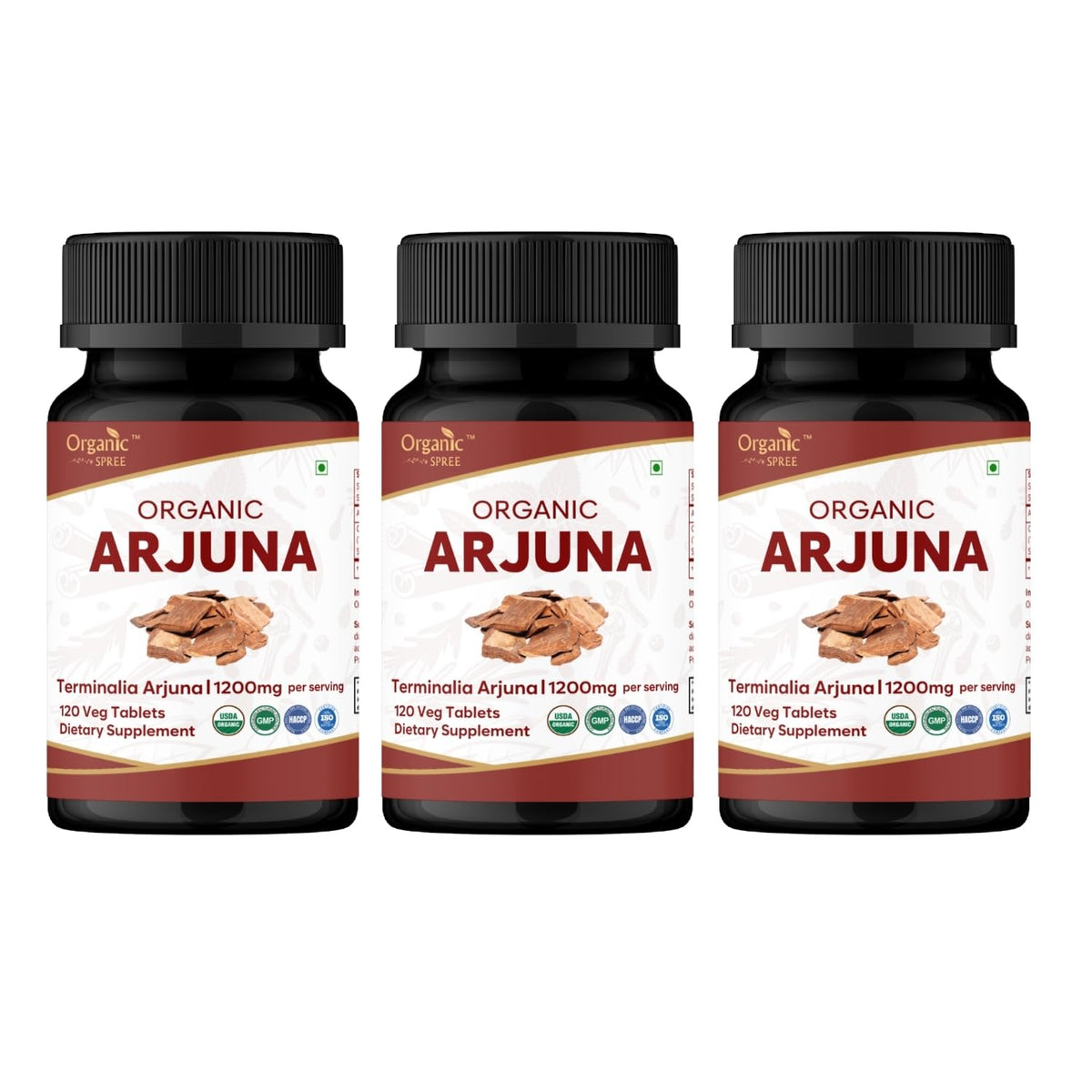 Organic Spree Arjuna bottle on a shelf with a clean organic label for heart health use