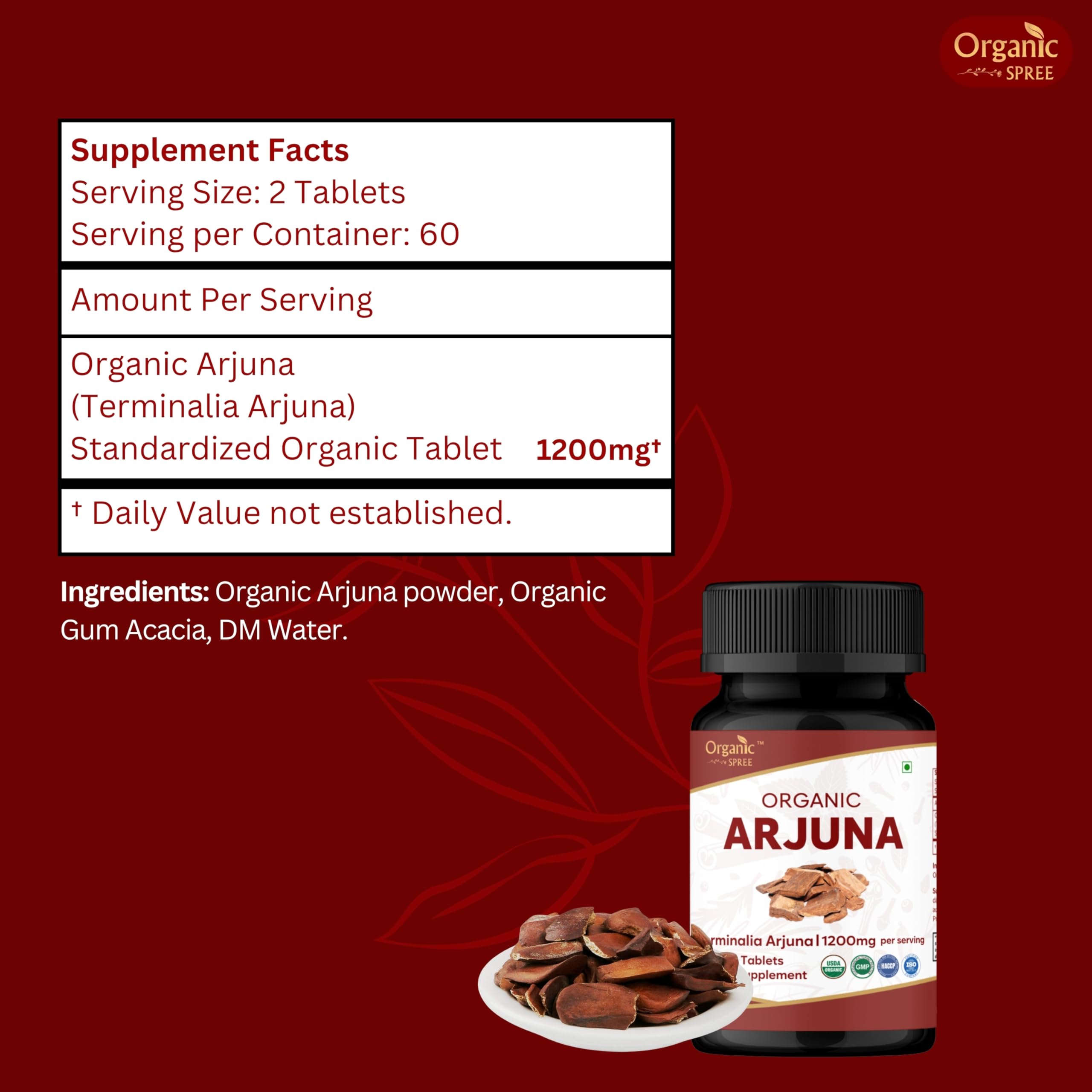 Organic Spree Arjuna label close-up showing quality and safety emphasis