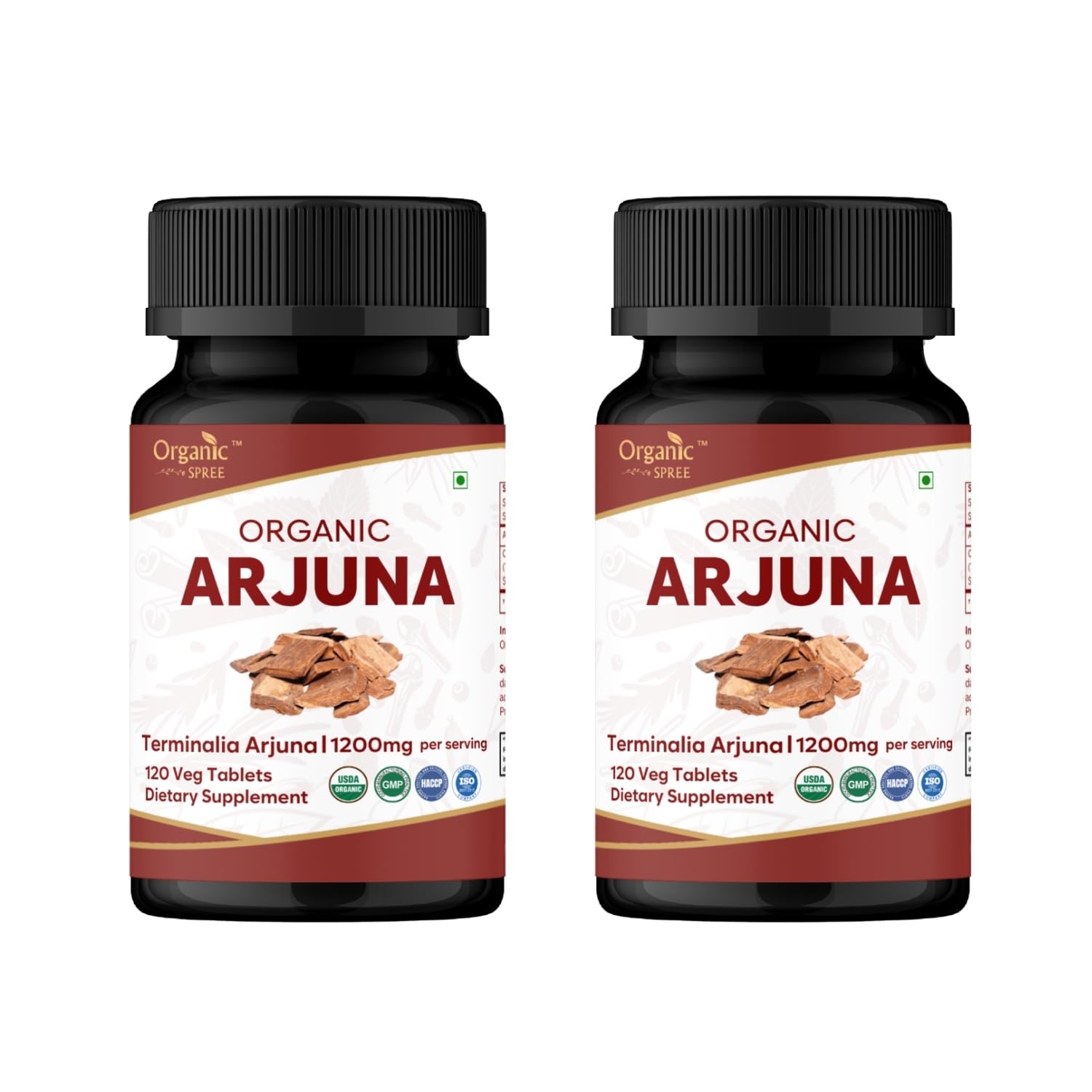Organic Spree Arjuna tablets bottle front with USDA Organic seal for natural heart support