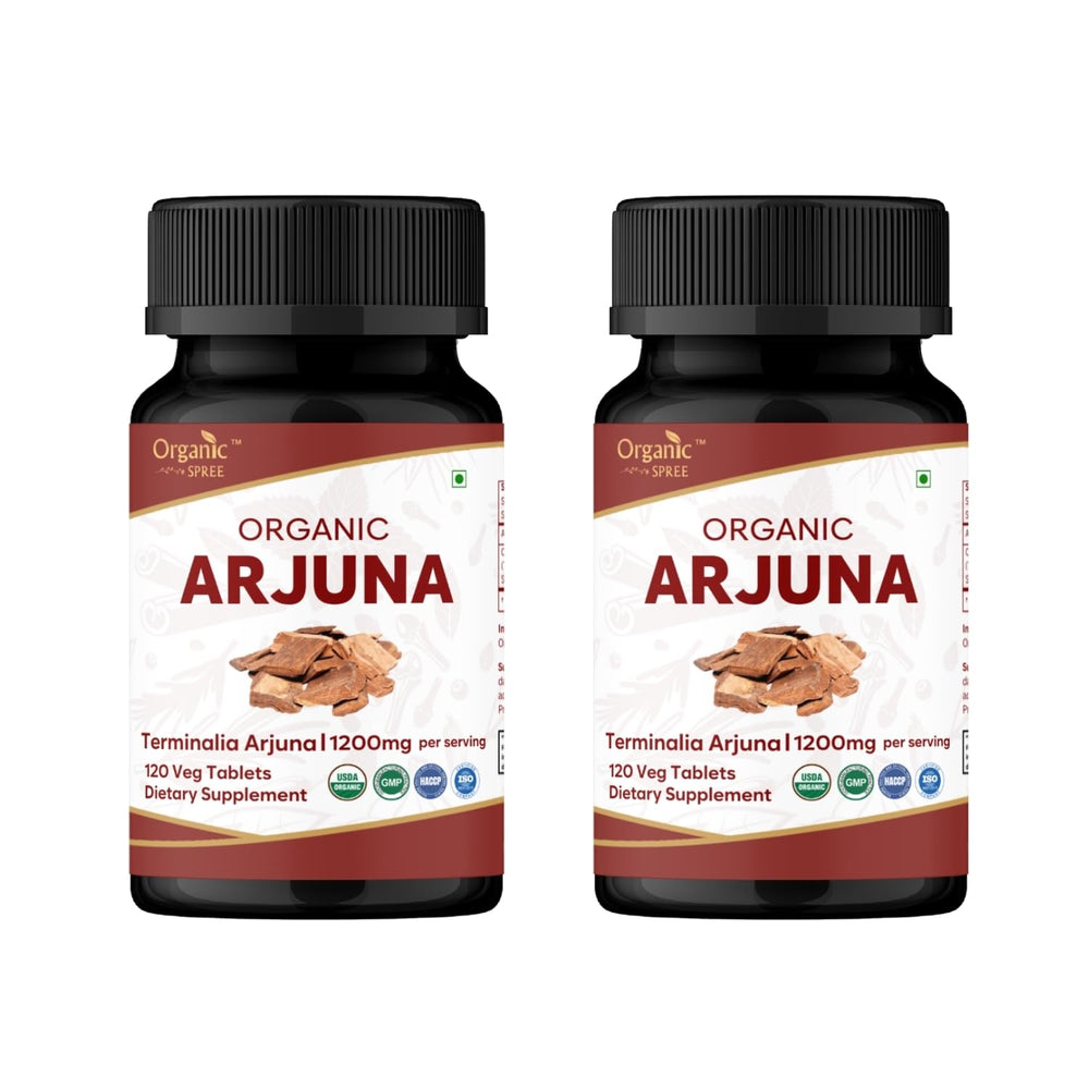 Organic Spree Arjuna tablets bottle front with USDA Organic seal for natural heart support