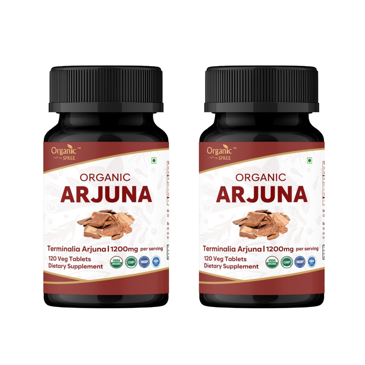 Organic Spree Arjuna tablets bottle front with USDA Organic seal for natural heart support