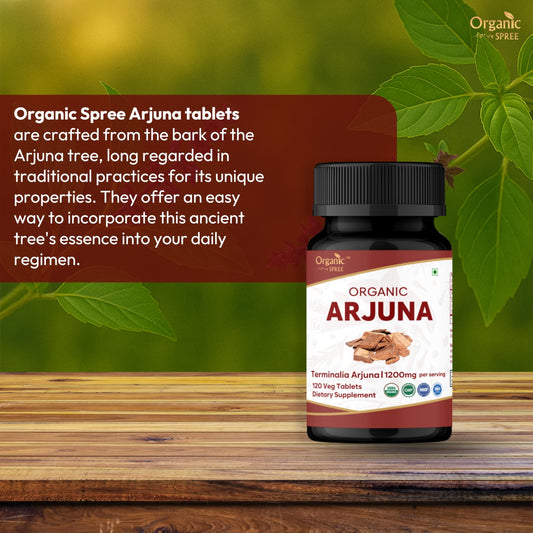 Organic Spree Arjuna bottle side shows ingredients and vegetarian suitability