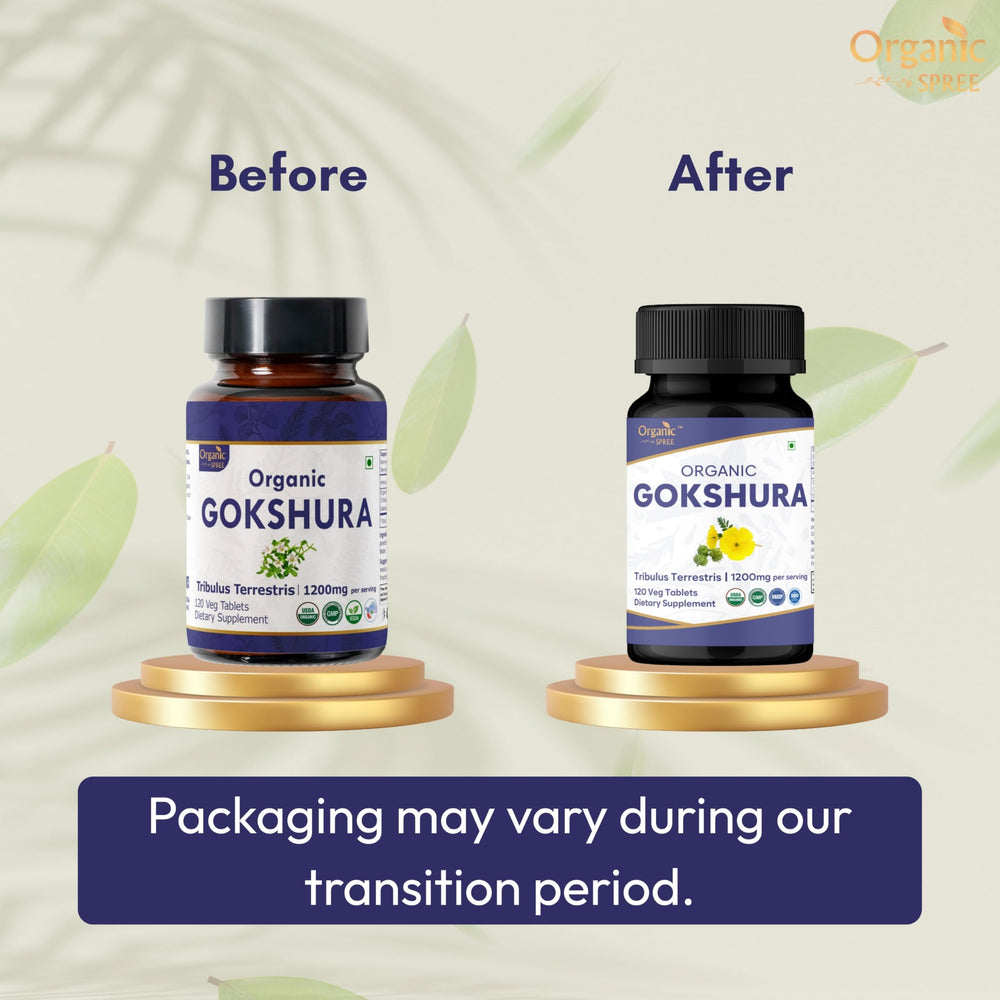 Organic Spree Gokshura bottle label closeup highlights USDA Organic certification and purity.