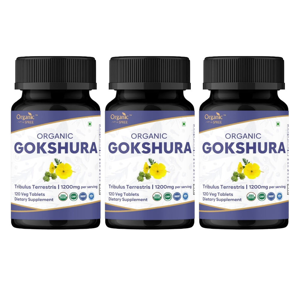 Organic Spree Gokshura tablets bottle closeup for everyday wellness support