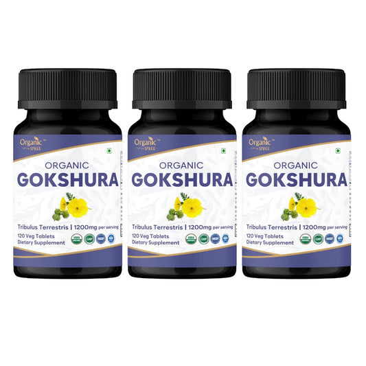 Organic Spree Gokshura tablets bottle closeup for everyday wellness support
