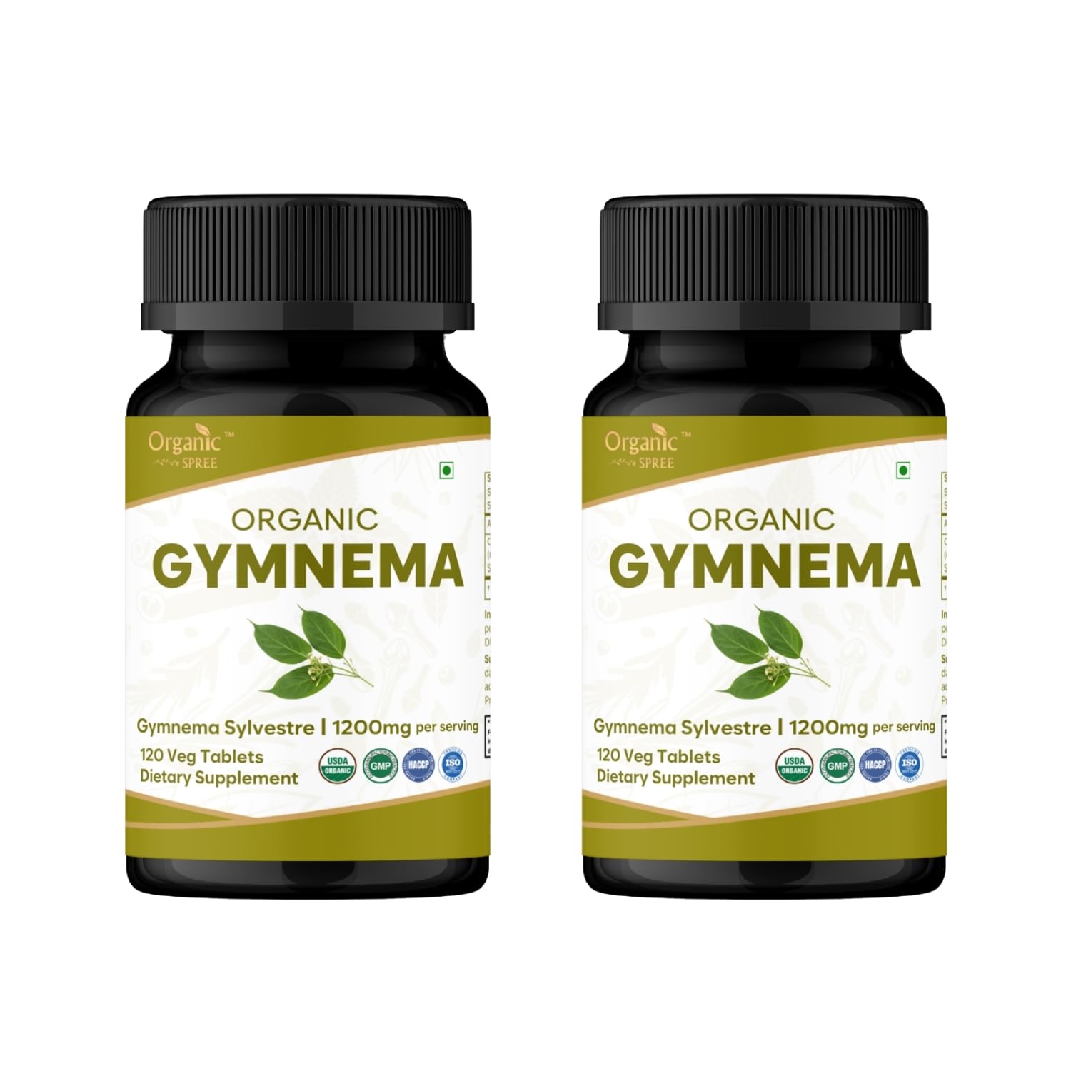 Organic Spree Gymnema Tablets 2-pack bottle for convenient daily use and metabolic balance.