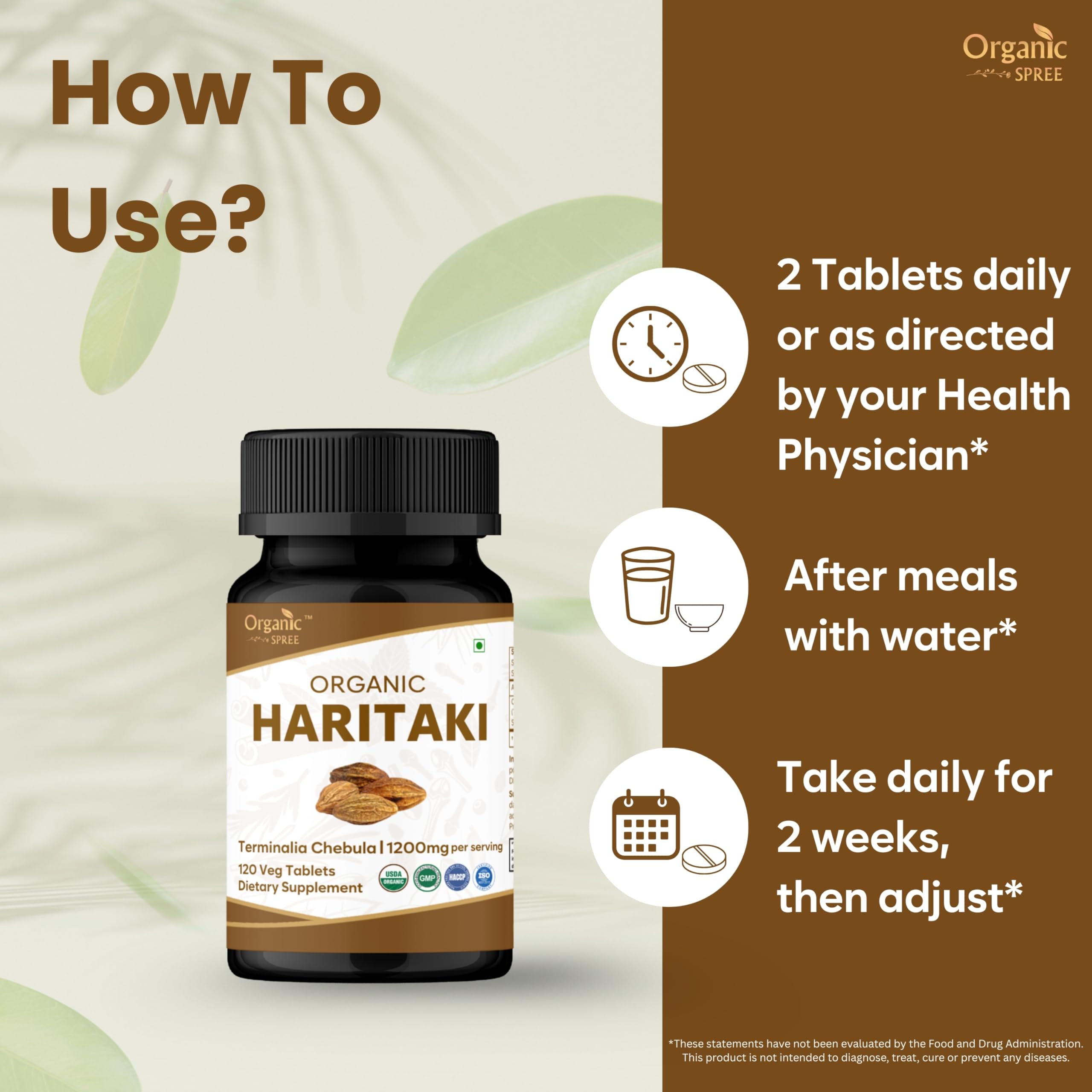 Organic Spree Haritaki vegetarian-friendly label indicating plant-based supplement.