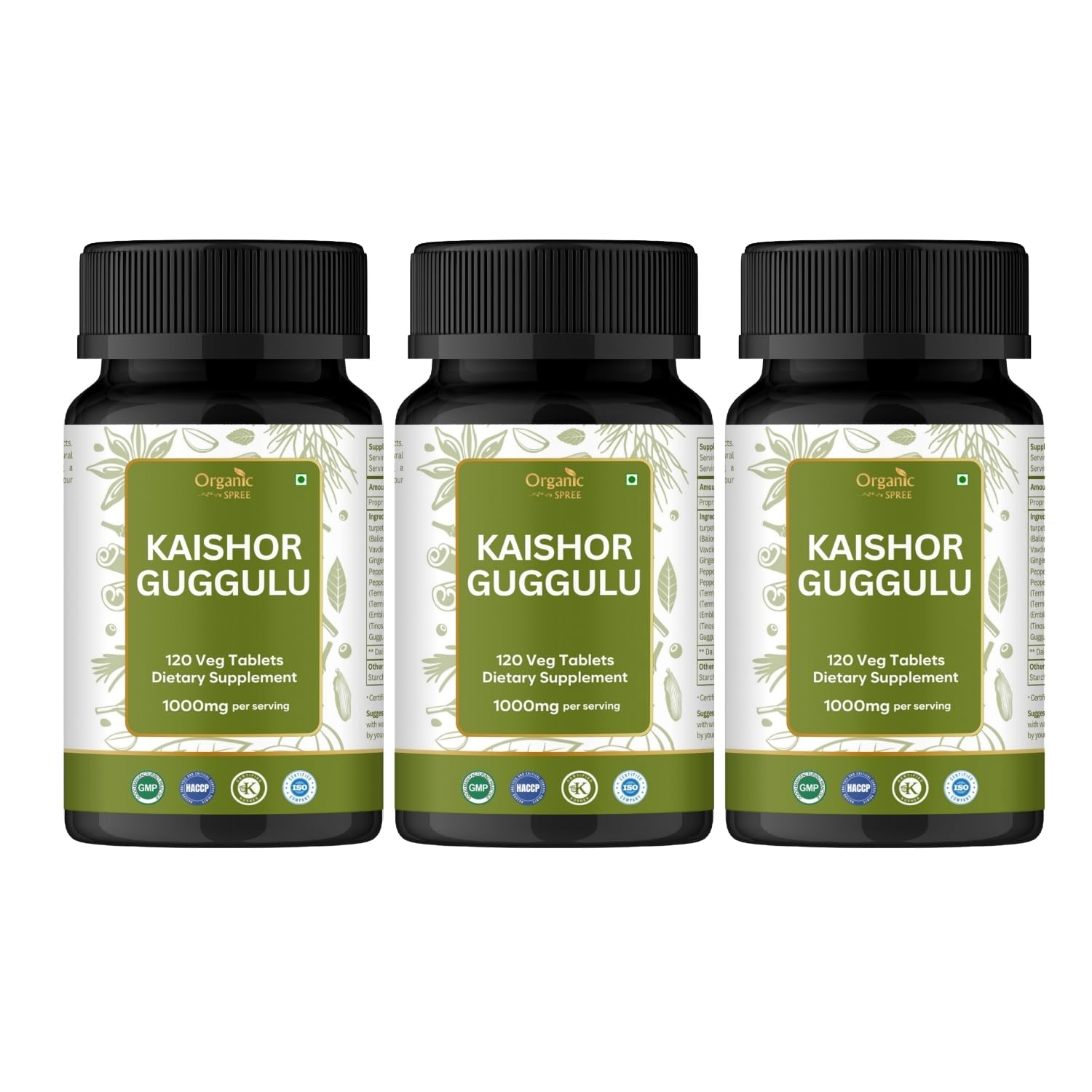 Organic Spree Kaishor Guggulu bottle front showing joint-supporting Ayurvedic formula