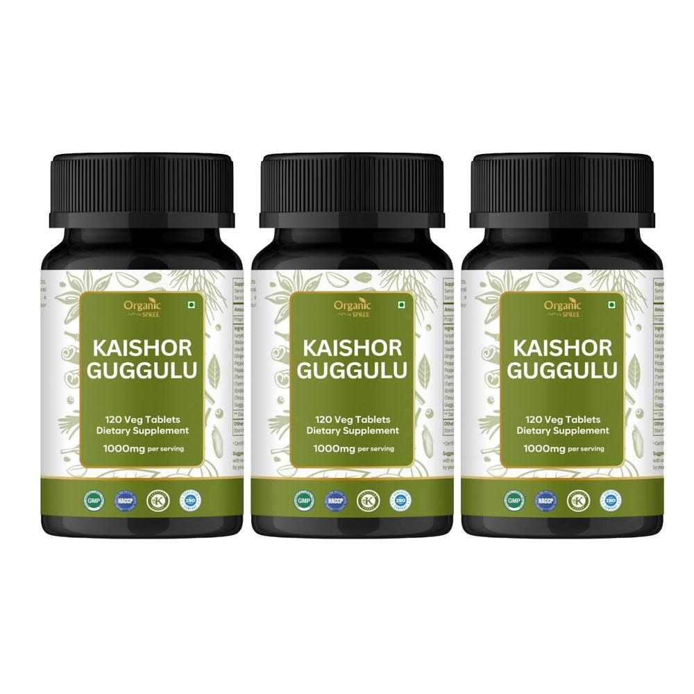 Organic Spree Kaishor Guggulu bottle front showing joint-supporting Ayurvedic formula