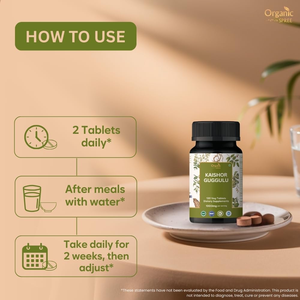 Herbal blend jar of Organic Spree Kaishor Guggulu with traditional ingredients