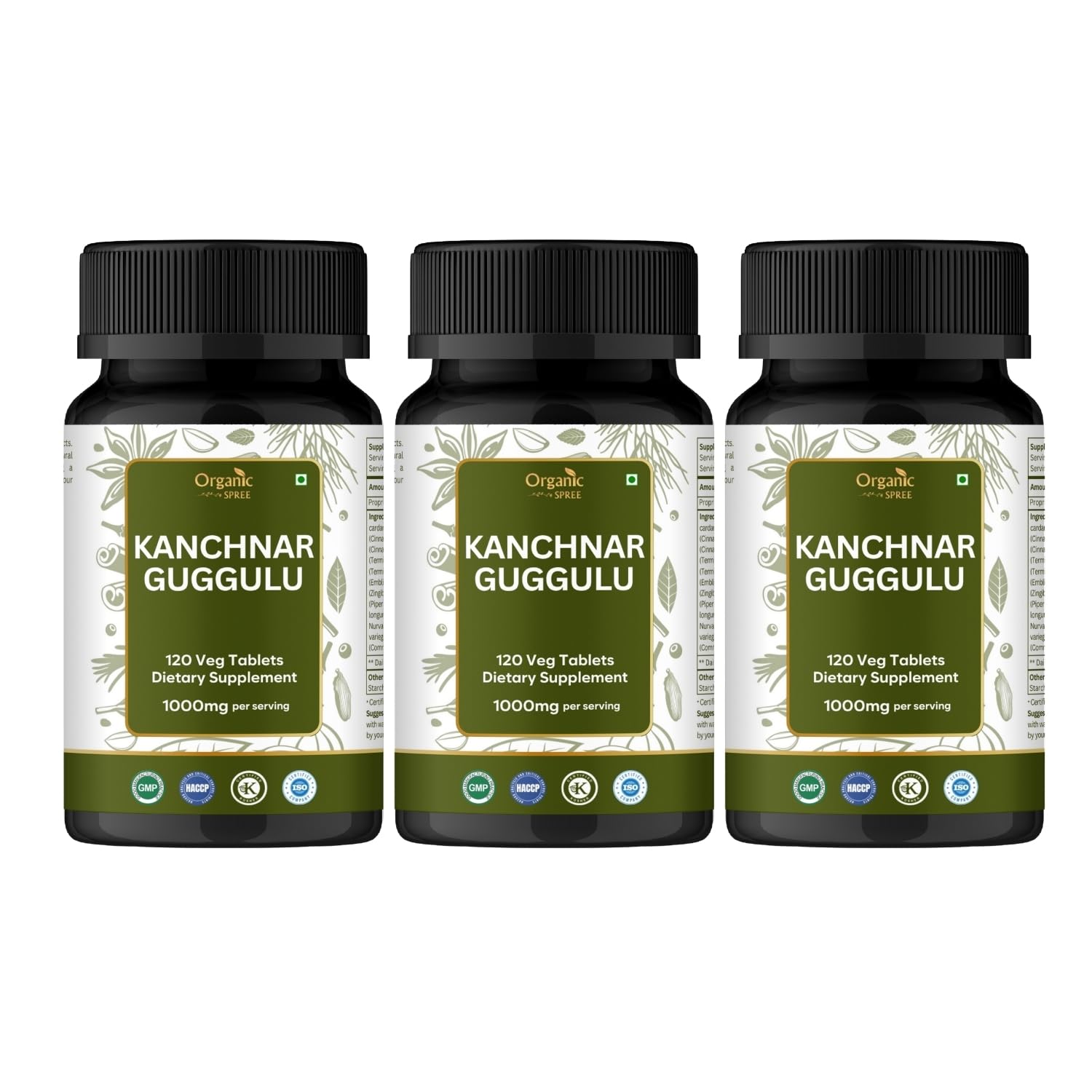 ORGANIC SPREE Kanchnar Guggulu bottle label highlights detox support potential.