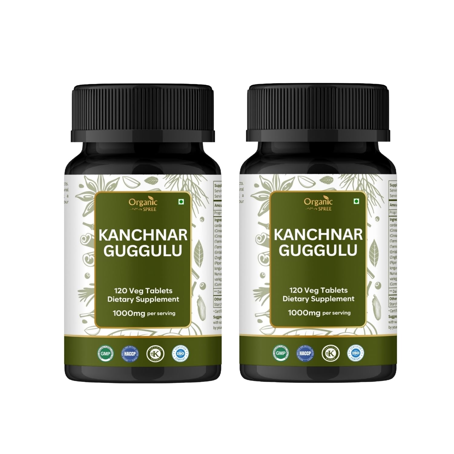 Organic Spree Kanchnar Guggulu tablets in bottle for convenient detox support.