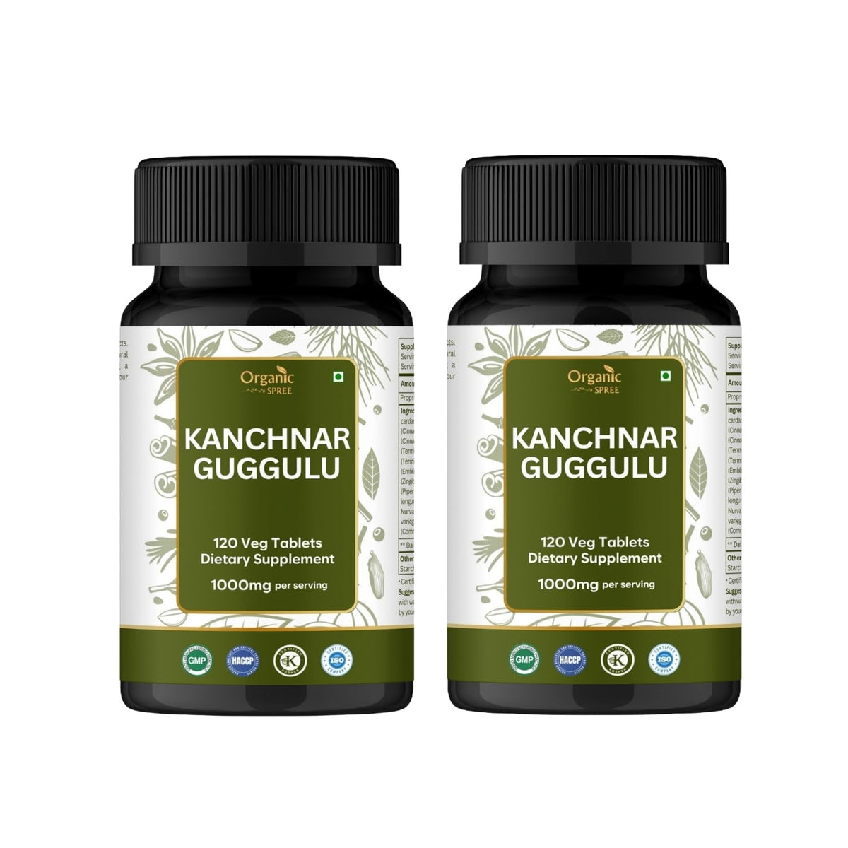 Organic Spree Kanchnar Guggulu tablets in bottle for convenient detox support.