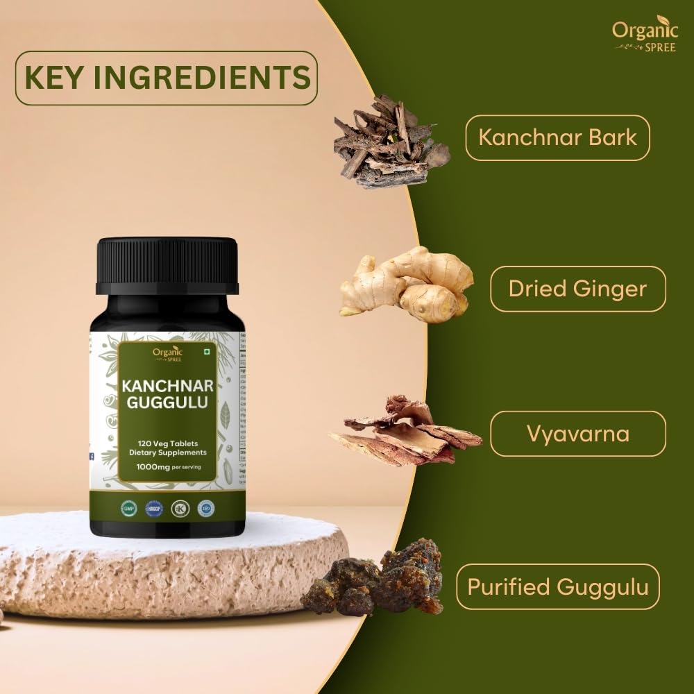 Organic Spree Kanchnar Guggulu packaging showcases label and quality assurance.