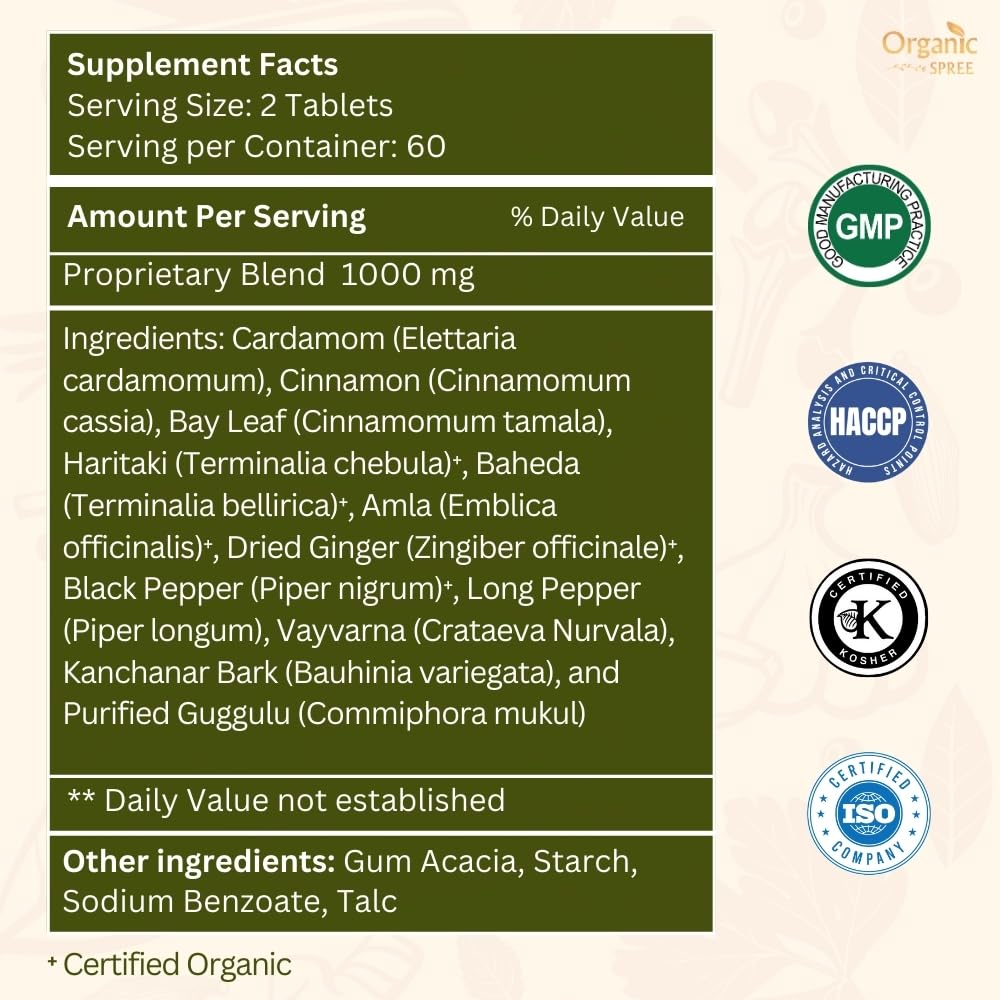 Organic Spree Kanchnar Guggulu tablets side view showcases compact, travel-ready packaging.