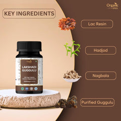 Bottle closeup of Organic Spree Lakshadi Guggulu for daily joint care.