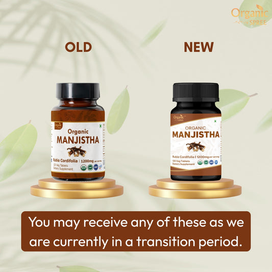 Organic Spree Manjistha packaging box highlights vegan-friendly status and clean ingredients