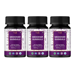 Organic Spree Medohar Guggulu bottle front label showing Ayurvedic blend for metabolism support