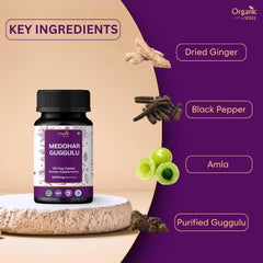 Organic Spree Medohar Guggulu bottle side view highlighting tablet form