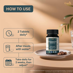 Organic Spree Punarnavadi Guggulu bottle beside a measuring scoop.