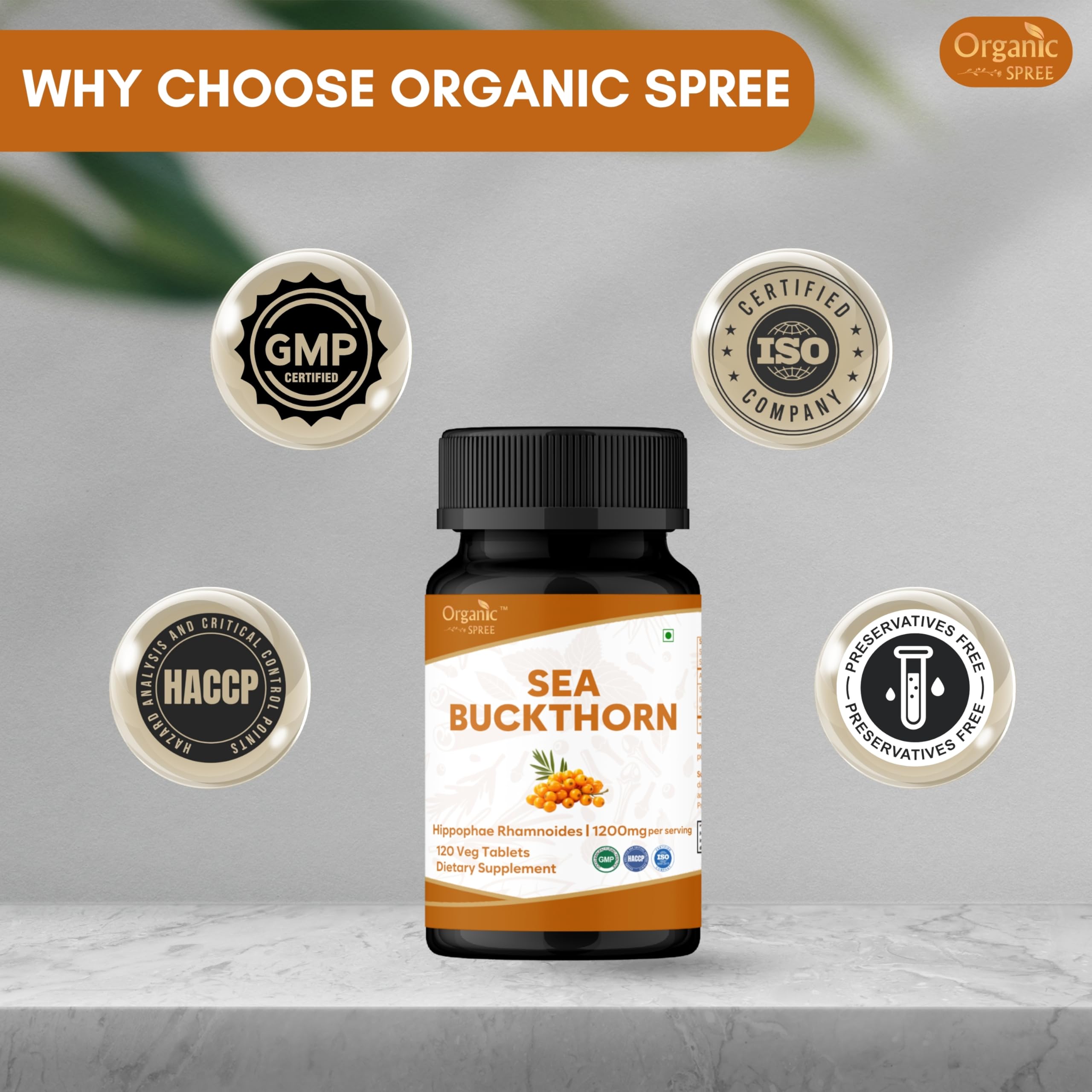 Organic Spree Sea Buckthorn berries close-up natural Omega 7 source