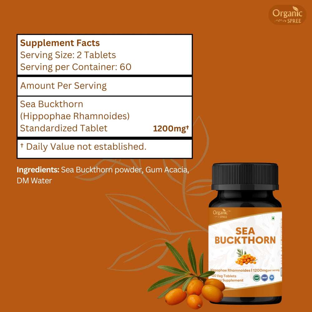 Organic Spree Sea Buckthorn packaging shows GMP HACCP ISO quality marks