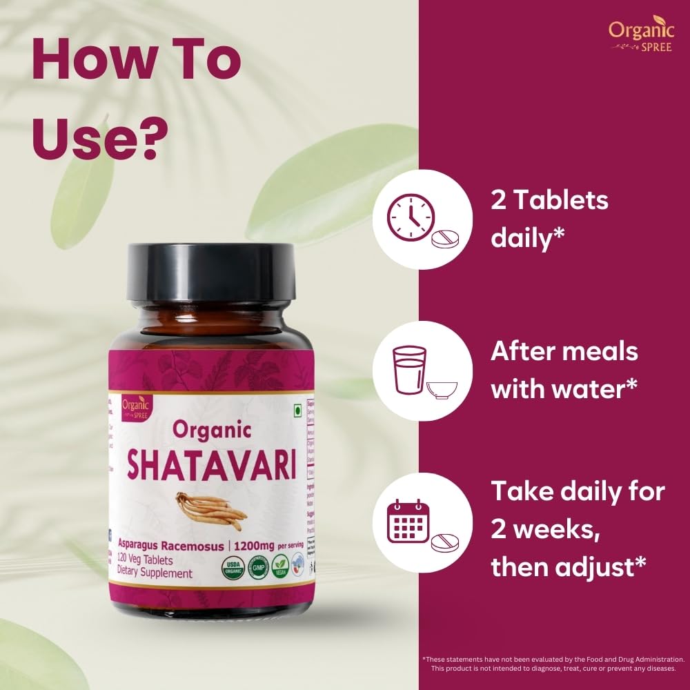 USDA Organic seal on Organic Spree Shatavari emphasizes certified organic ingredients.