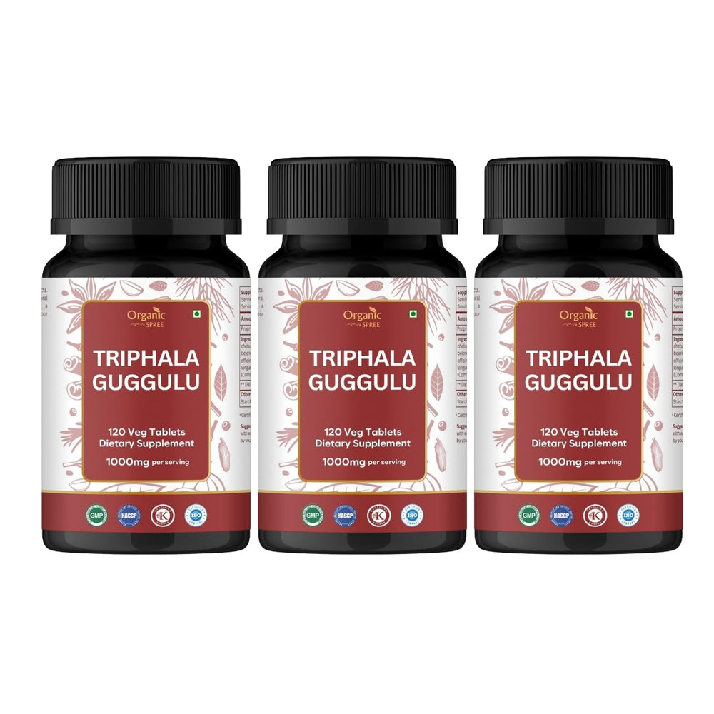 ORGANIC SPREE Triphala Guggulu bottle front signaling daily digestive balance