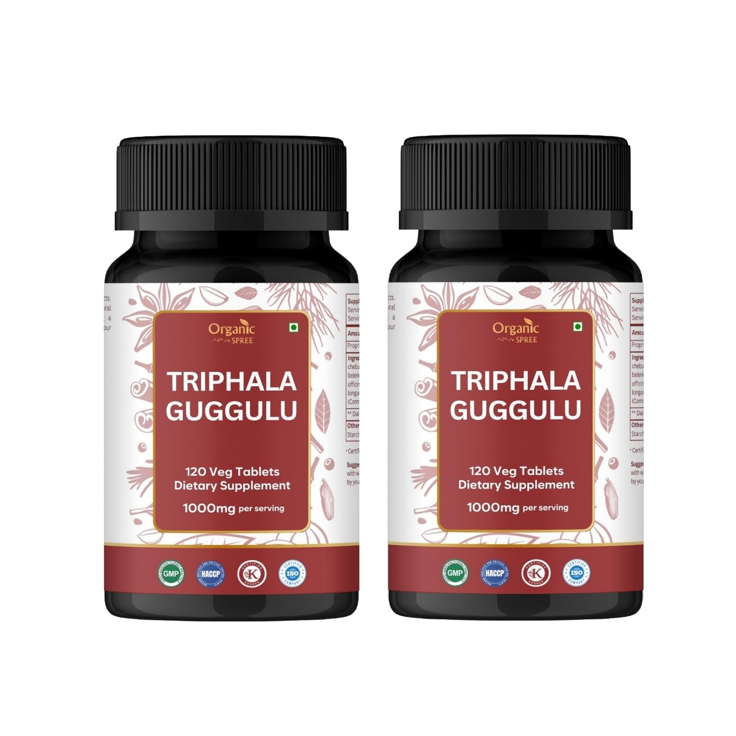 Organic Spree Triphala Guggulu tablets bottle pour for daily use.