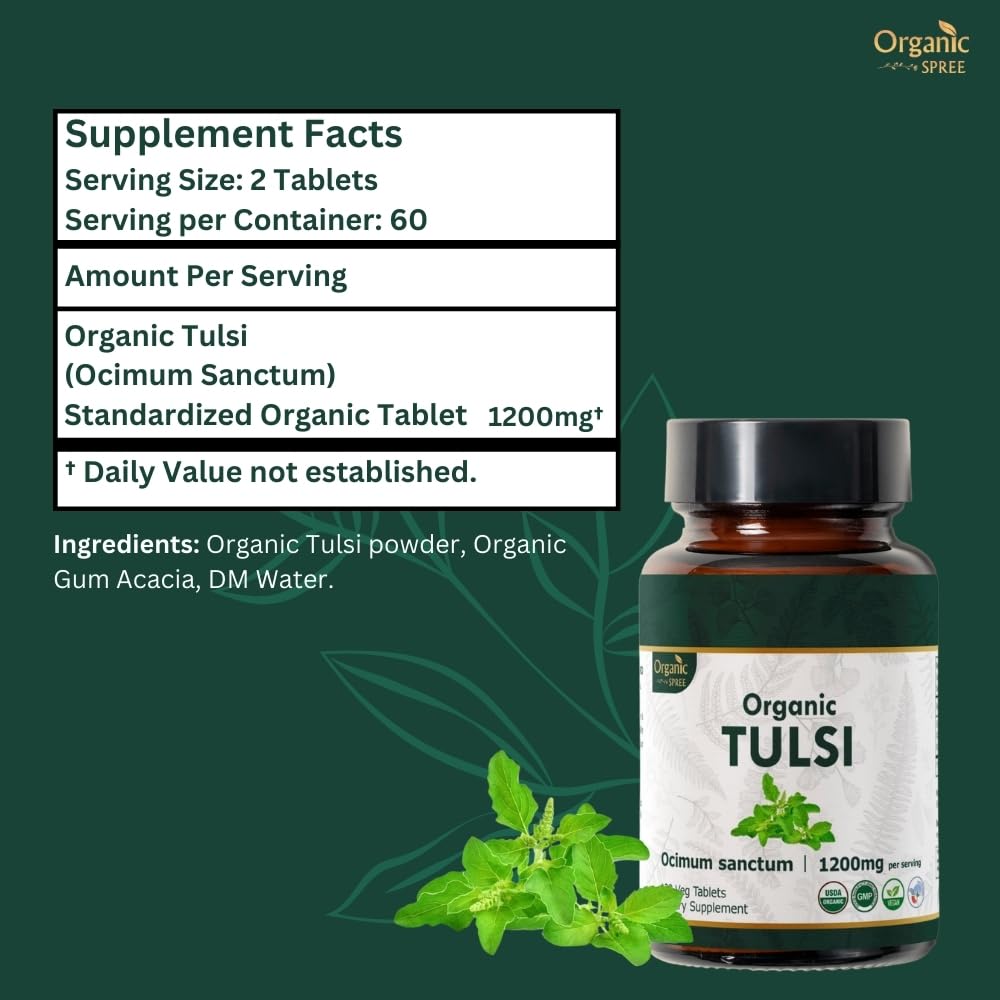 ORGANIC SPREE Tulsi outer packaging box emphasizing natural ingredients
