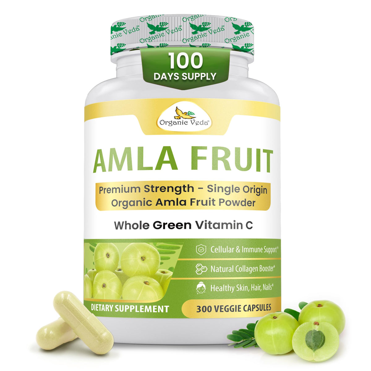 Organic Veda Amla capsules bottle ready for daily immune and skin support