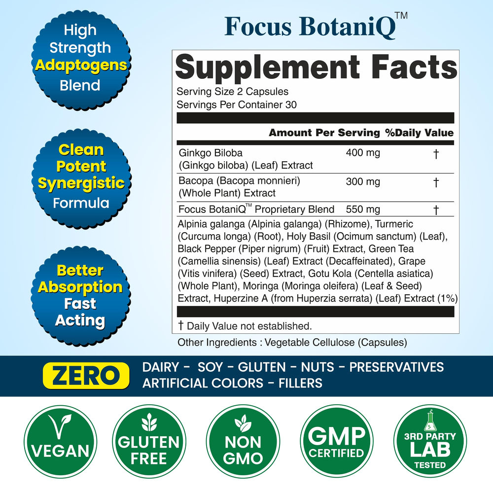 Organic Veda bottle in package highlights vegan formula for daily cognitive wellness