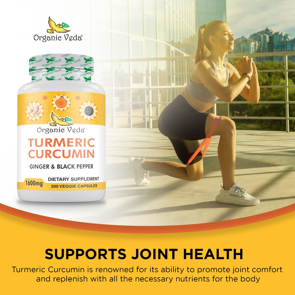 Organic Veda daily-use routine setup with turmeric and ginger capsules
